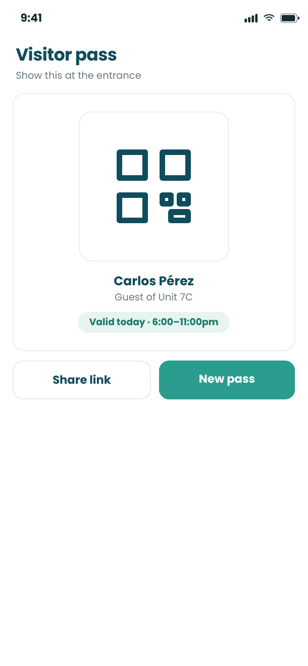 QR visitor pass on the resident app