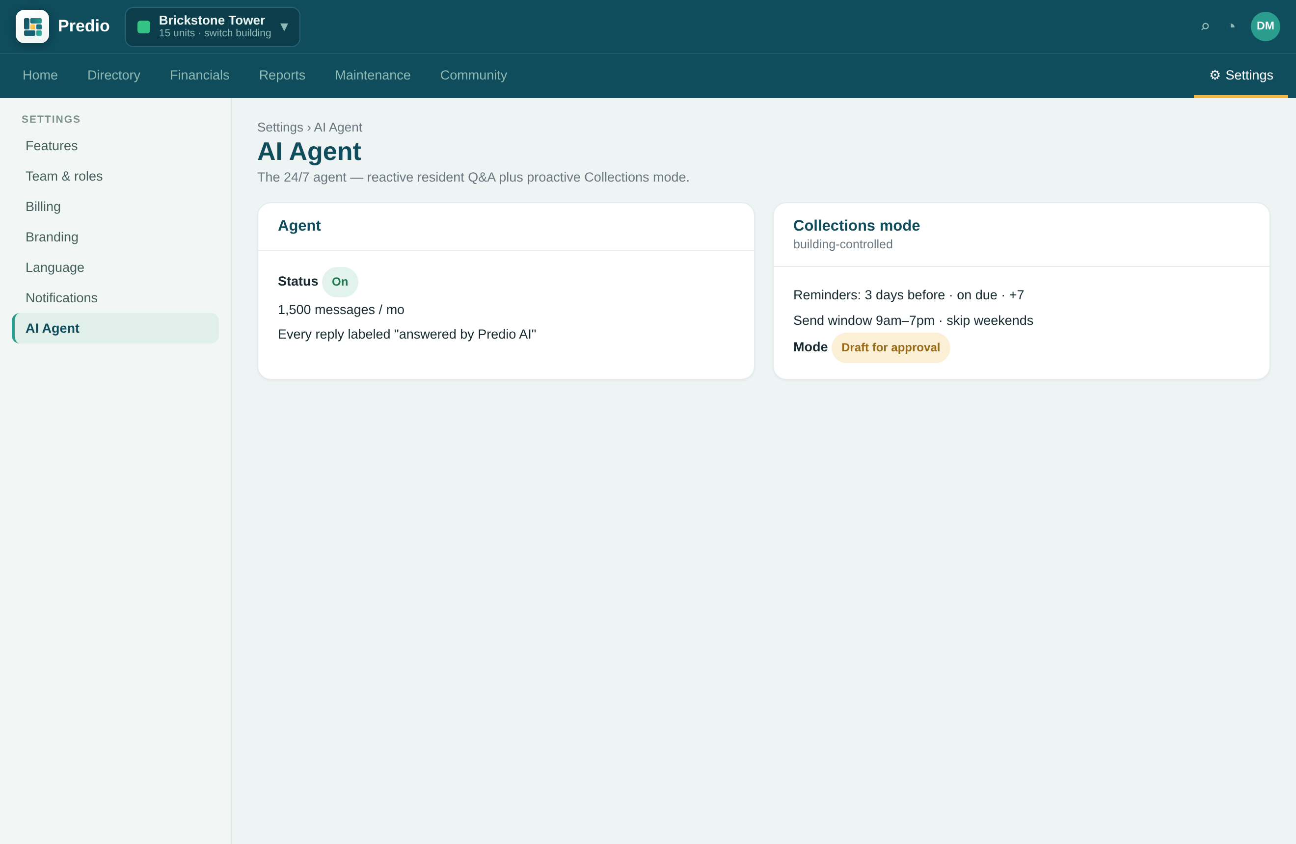 Predio AI Agent in resident chat